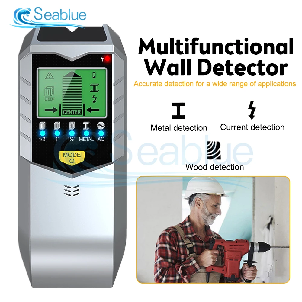 SH402 Wall Stud Finder Sensor Wall Scanner 5 in 1 Electronic Detector Edge Center Detect Wood Beam/Metal/AC Live Wires Inside