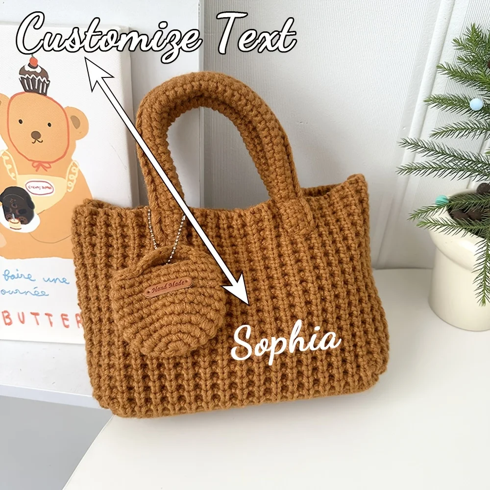 Custom Name Knitted Tote Bag Women Handmade Crochet Shoulder Fashion Boho Woven Summer Beach with Small Coin Purse Gifts