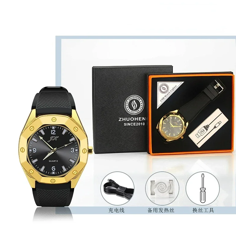 Windproof Multifunctional Watch Lighter Metal Creative USB Charging Replaceable Tungsten Wire Lighter Men's Gift Small Tool view 6
