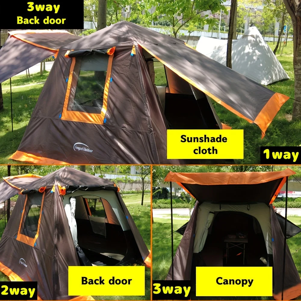 Outdoor Tent for 3-4 People, Aluminum Pole Fully Automatic, Family Camping, Double-layer, Sunscreen Rainproof