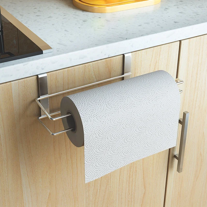 Fashion Roll Paper Towel Holder Stainless Steel Removable Organizer Hang Type Bathroom Kitchen Tissue Rack No Drilling