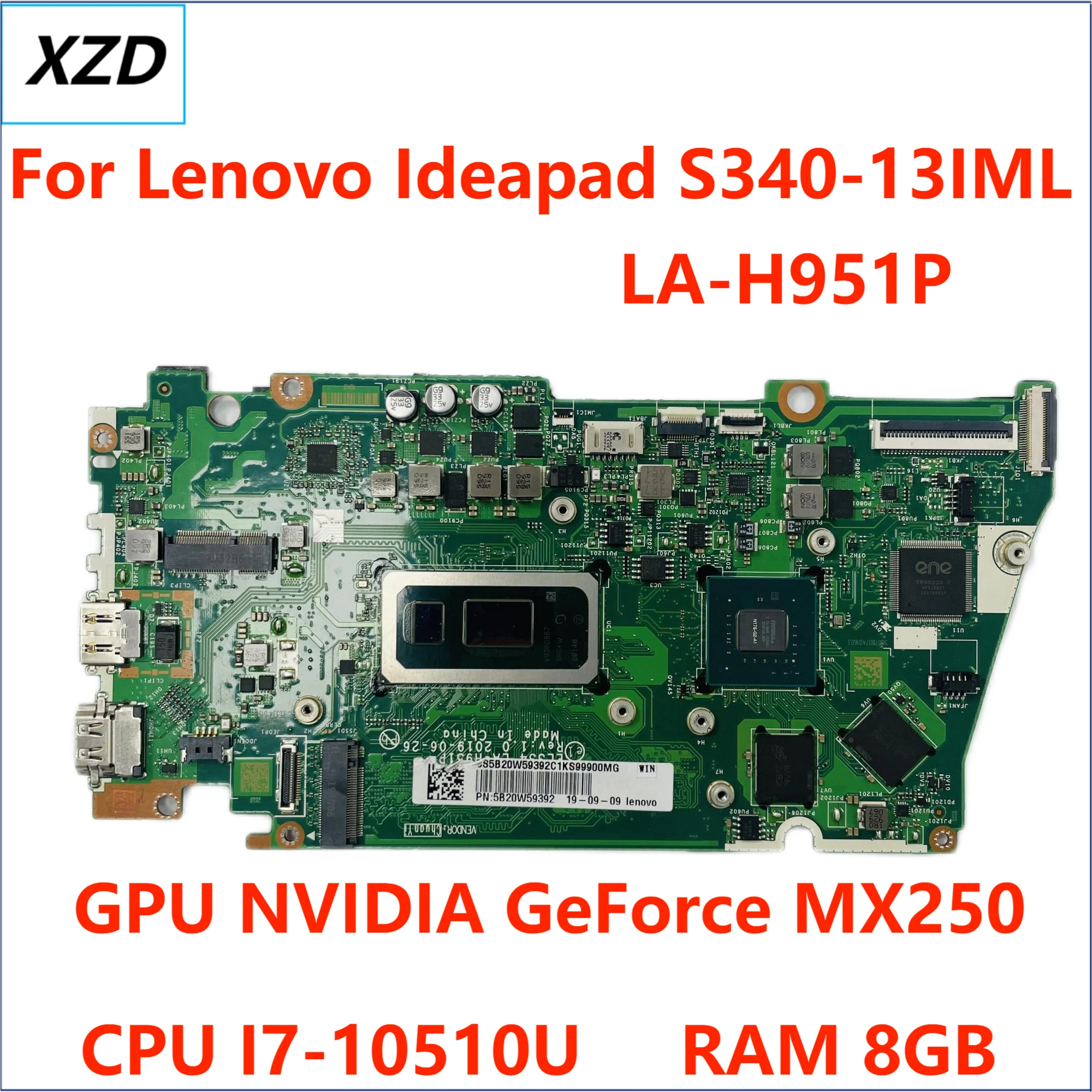 

LA-H951P Mainboard For Lenovo Ideapad S340-13IML Laptop Motherboard CPU I5-10210U/I7-10510U MX250/MX350 2GB GPU 8G RAM 100% Work