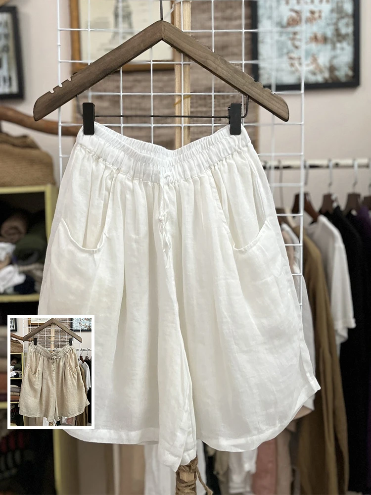 

Дышащие хлопковые льняные рта большого размера, женские модные свободные посадки с высокой талией, прямые брюки, широкие брюки, летние C...