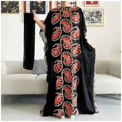 New Women Muslim Sequin Embroidery Long Black Lady Clothes Fashion New Arrival African Embroidery Flower Dresse With Scarf