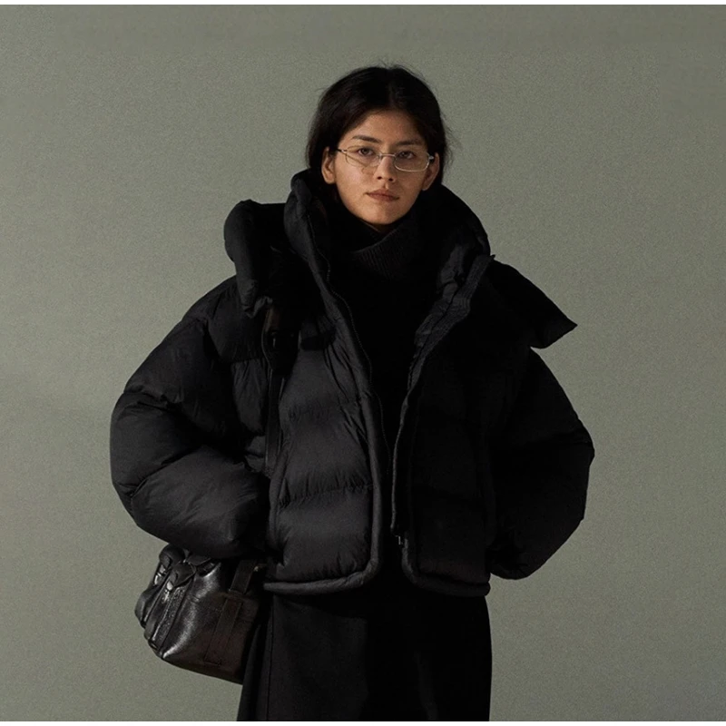 Hooded Stand Collar Fitted Puffer Coat Zip‑Up Oversized 2026 Winter Women Warm Padded Jacket Glam Causal Lady Cotton‑Padded Coat