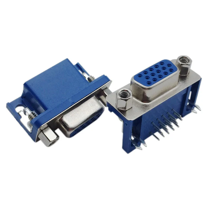 3/3 row blue rubber female connector 90° DB15 serial port welded female connector RS232 COM elbow VGA port