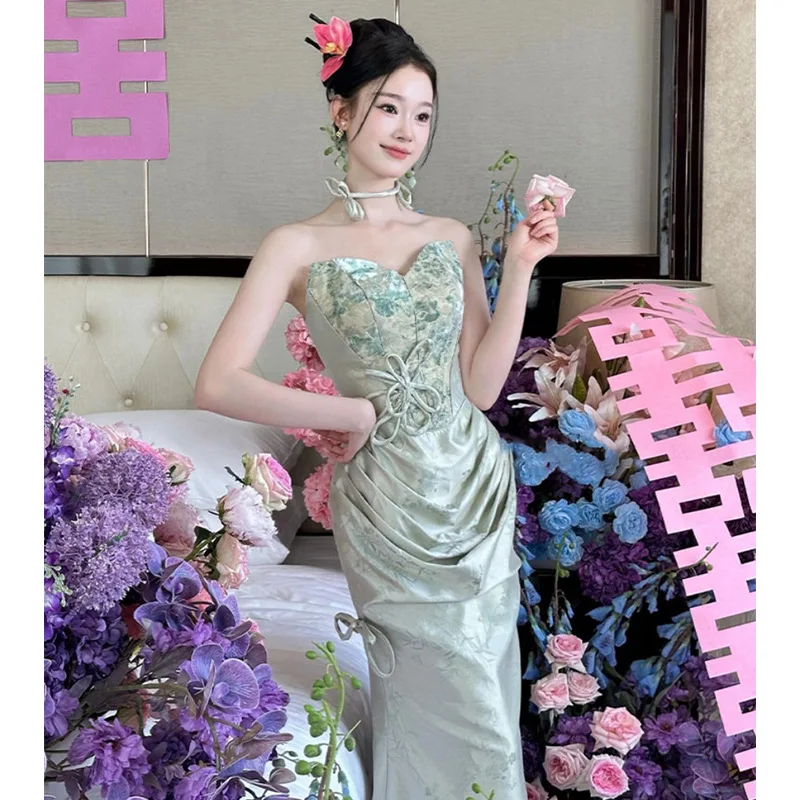 

Новый китайский утренний халат для женщин 2024, новый нагрудный ремень, невеста, помолвка, церемония тостов, банкет, элегантность, вечер...