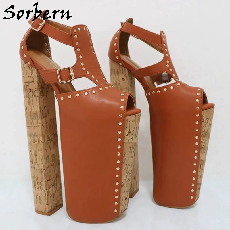 Sorbern 26cm Women Sandals Block High Heel Cork Wrappe Open Toe Thick Platform Fetish Drag Queen Shoes Display Show Shoes