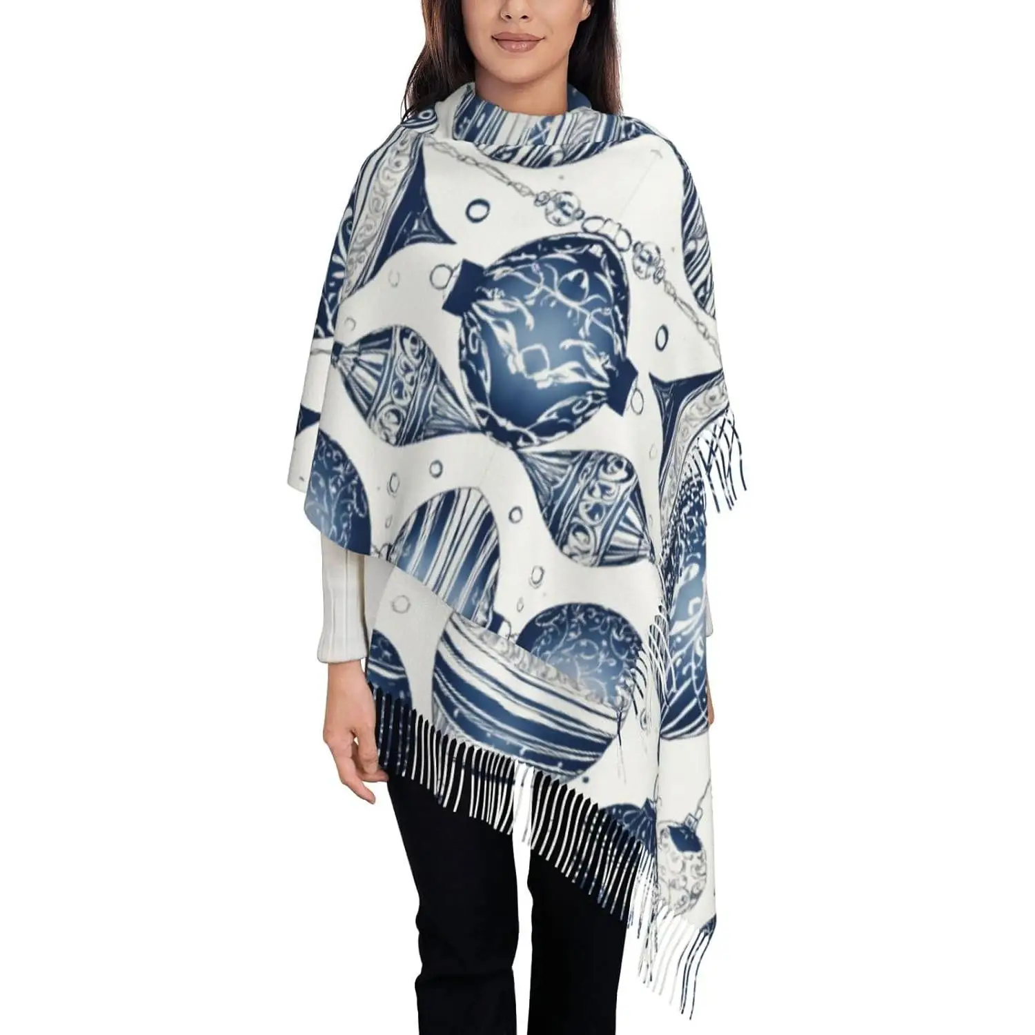 

Рождественские украшения, шарфы с кисточками и принтом, шали и накидки, бахрома, шаль на шею, легкие шарфы для женщин