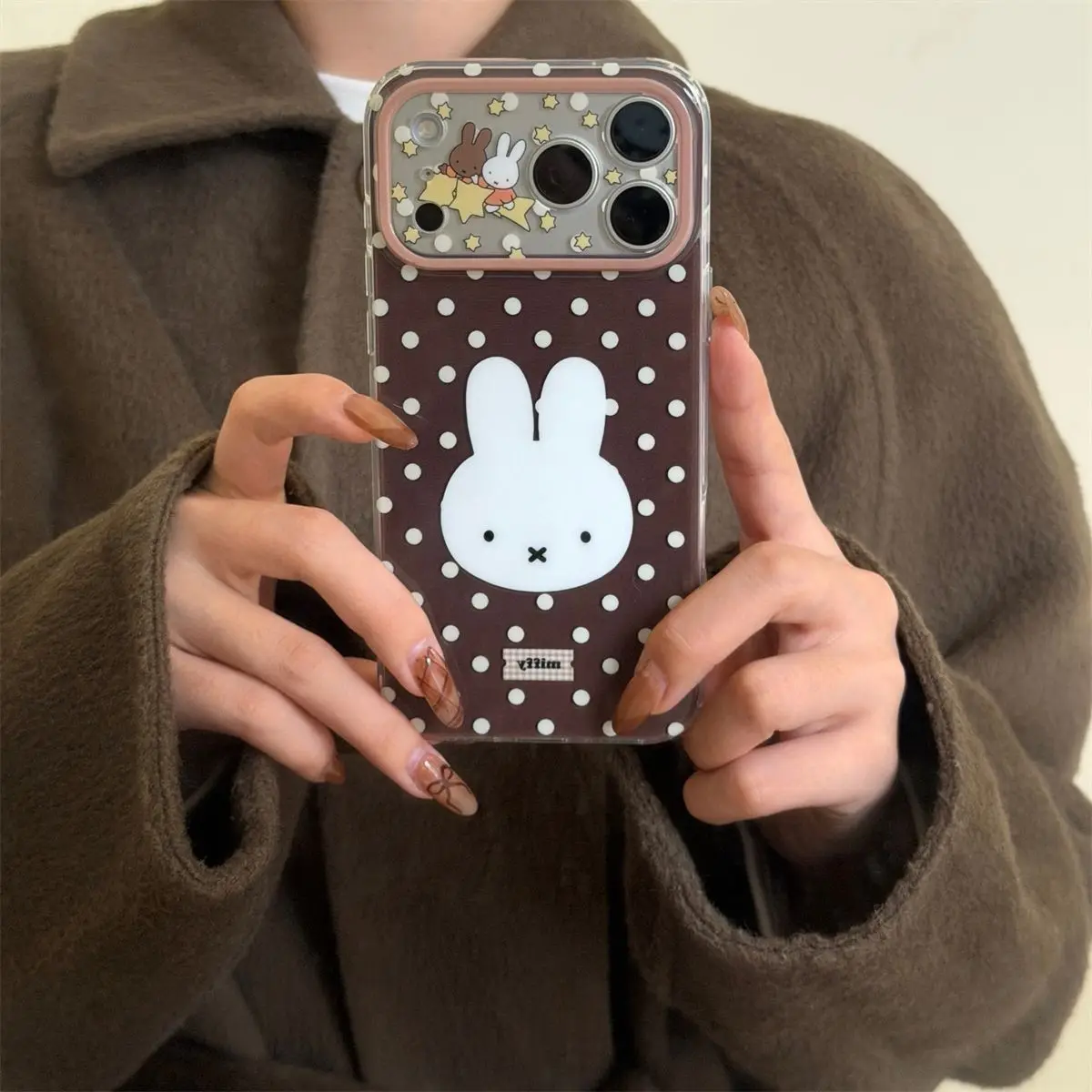 Cute Polka Dot Star Miffy Rabbit Silicone Phone Case With Side 3D Heart Shockproof Full For iPhone17pro 16 15 14 13 12 11 Lovely