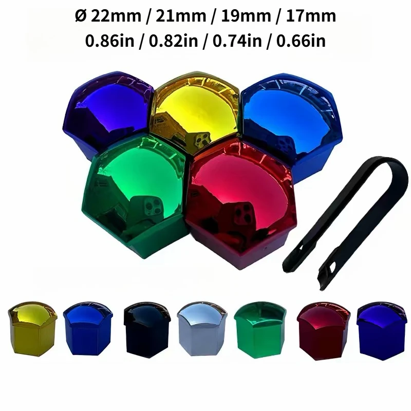 20 pcs of 22mm 21mm 19mm 17mm Automotive Tire Screw Caps, Wheel Electroplated Nut Protective Covers, Red, Blue, Green, Purple