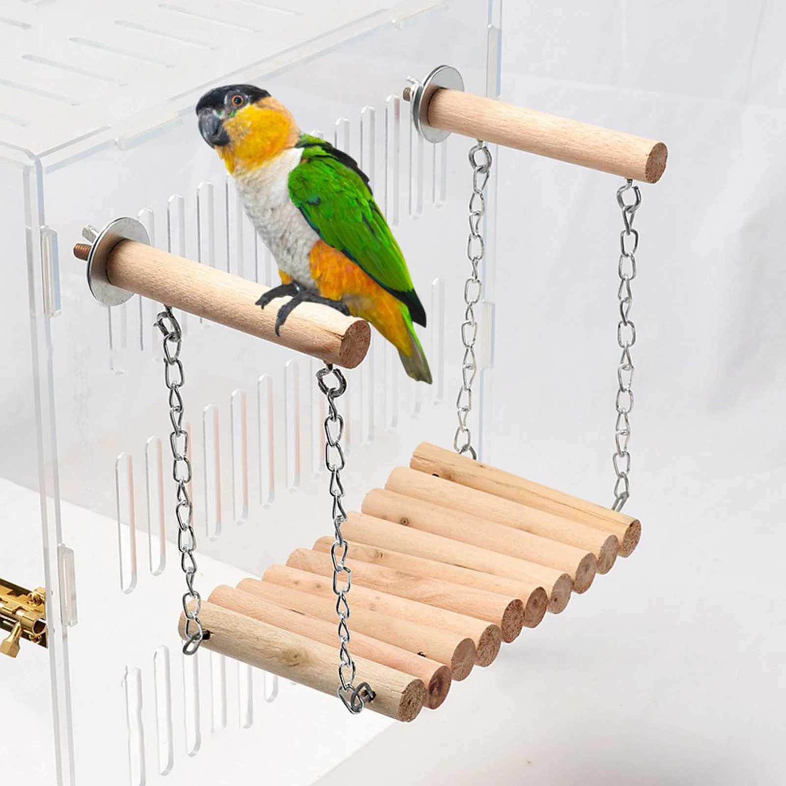 Bird Parrot Ladder Perch Hanging Cage Perch Chewing Parakeet Climbing Toy Wood Ladder for Medium Small Bird