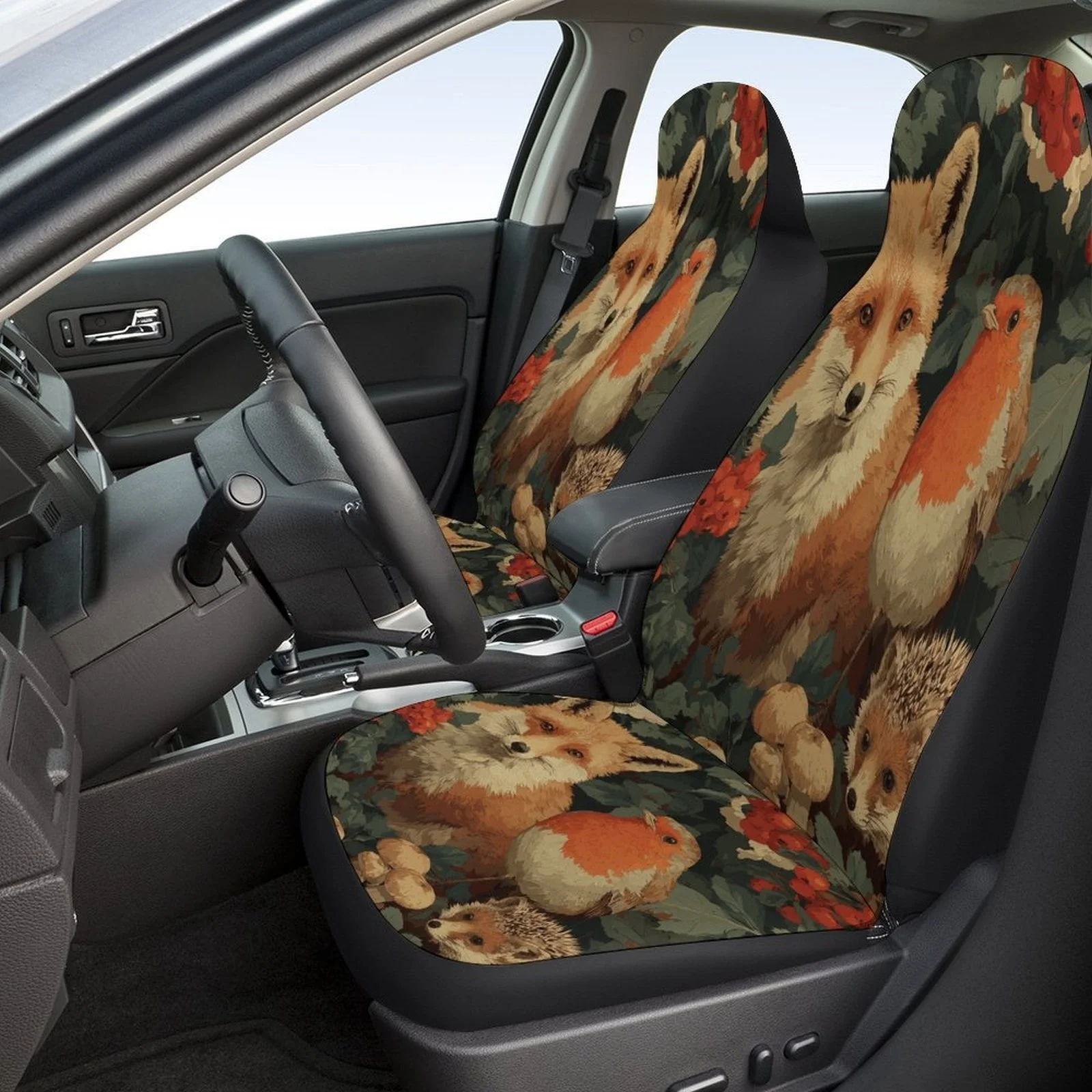 Forest Friends Themed Car Seat Cover Set For Most Cars, Fashionable Novelty Car Seat Protector Covers Full Set, Car Seat Covers