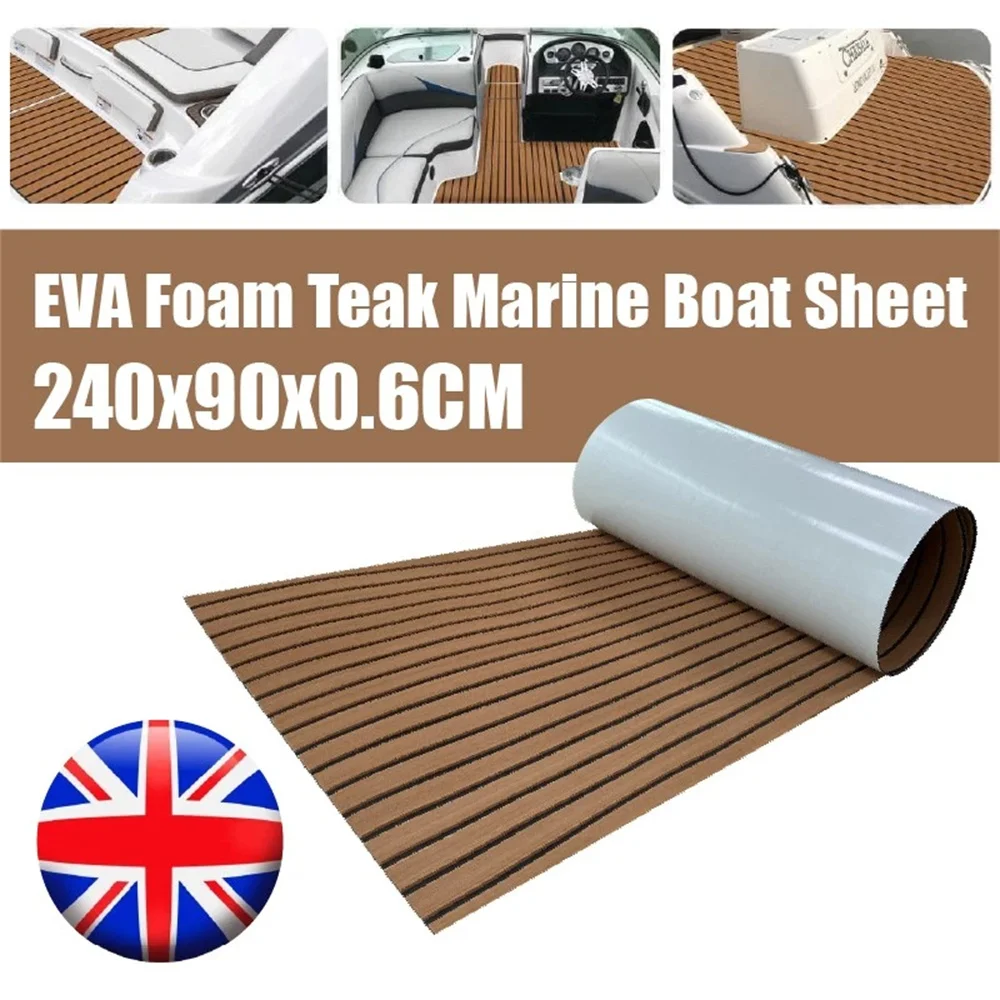 Alfombra autoadhesiva de espuma EVA de 6mm, tapete para suelo de barco marino de teca, alfombra para yate, cubierta de 240x90cm