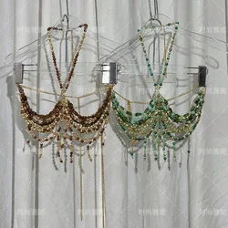 Corset Body Chain Hottie Tassel Bra Backless Hanging Neck Stone Beaded Bustier Sensational Women Handmade