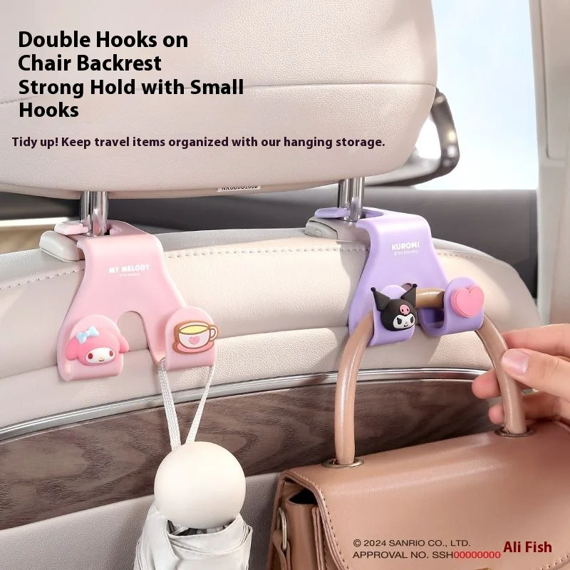

Sanrio Car Double Hooks Universal Car Interior Accessory Hanger for Groceries Bag Handbag Car Seat Back Hooks