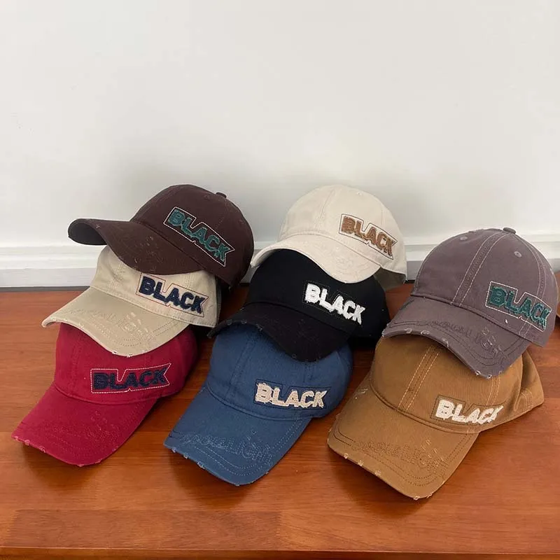 

Korean Baseball Cap Black Letters Embroider Fashion Snapback Skull Cap For Women Outing Ventilate Youth Campus Sports Visor Cap
