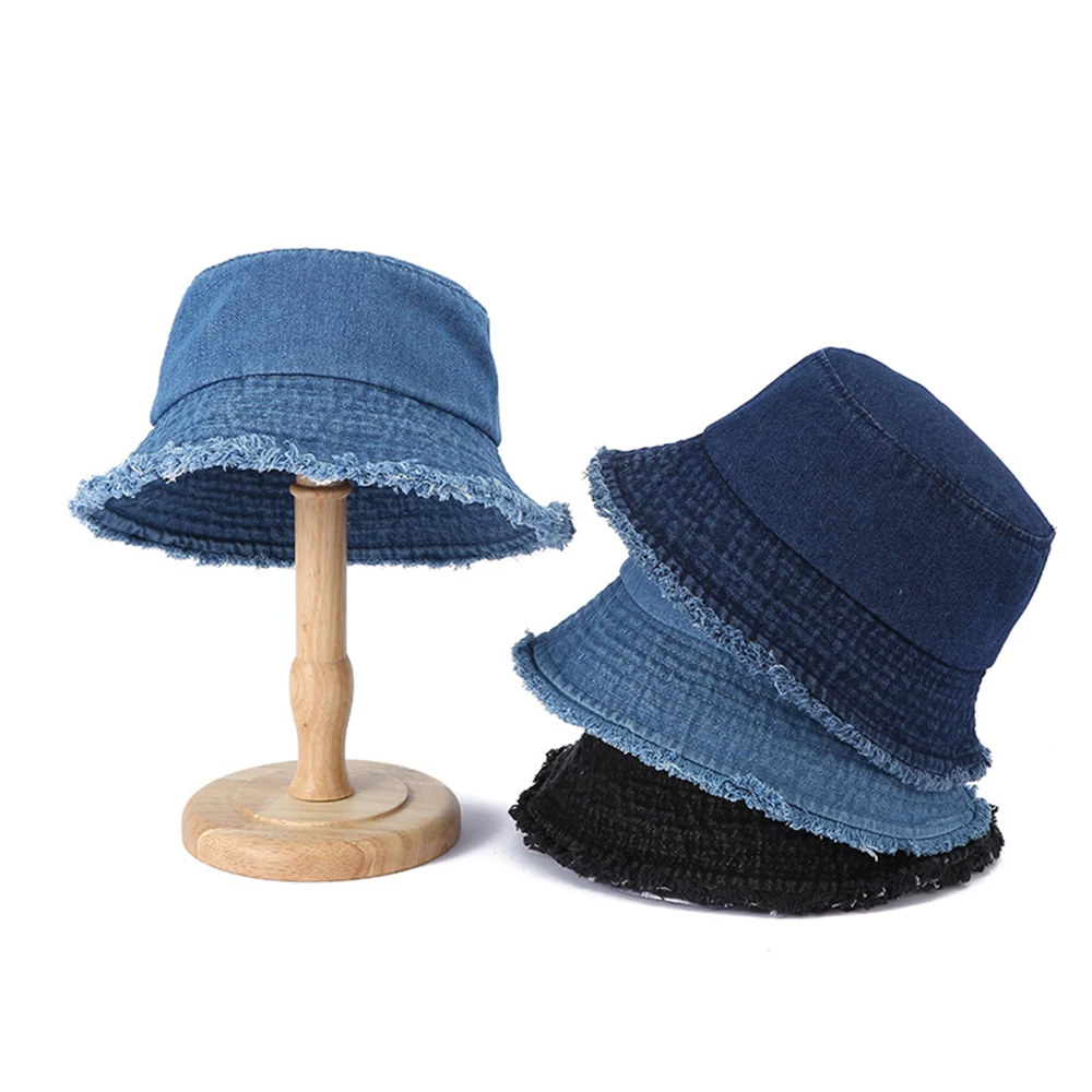 Fashionable Y2k Blue Denim Fisherman Hat Women Men Foldable Sunshade Hat Casual Outdoor Riding Hat Girls Beach Travel Streetwear