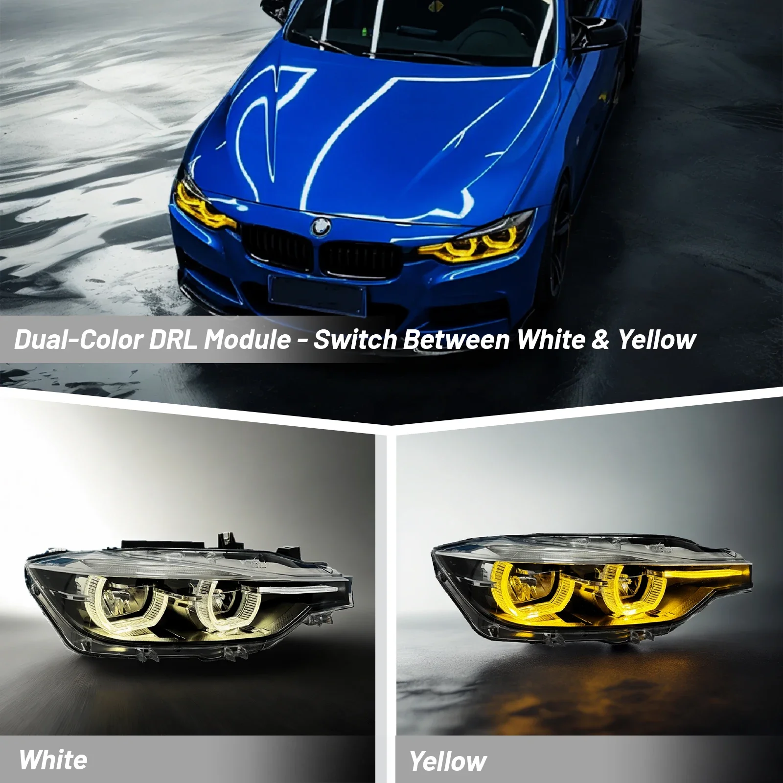 For BMW 3 series 2017-2019 F30 316 320 328 330 335 Dual-Color DRL Module yellow and white LED panel daytime running light