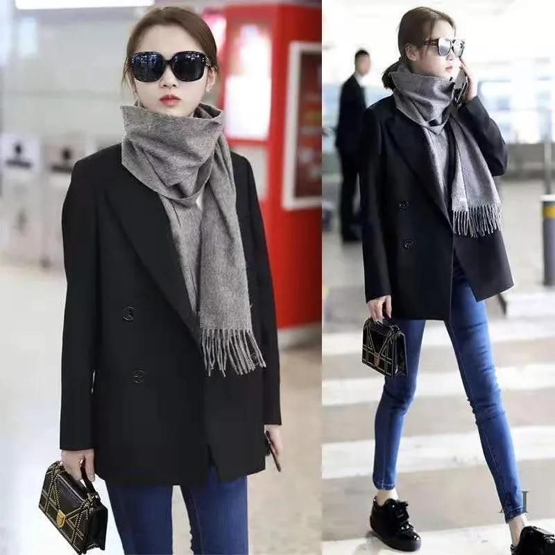 

New Black Blazer Women Autumn Winter Small Suit Jacket Loose Design Bouble Breasted Elegant Coat Office Ladies Blazers Outwear