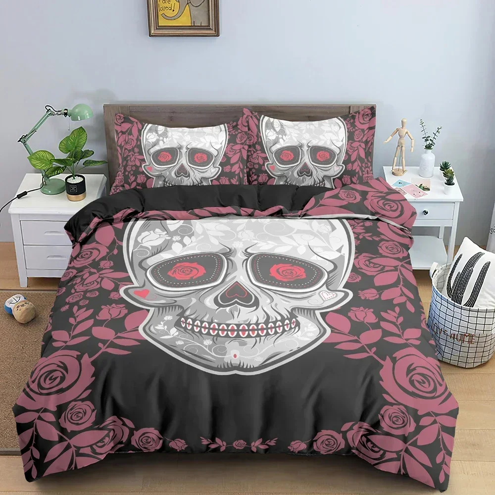 3D Skull Print Skeleton Bedding Set Single Twin Double Queen King Cal King Size Bed Linen Set