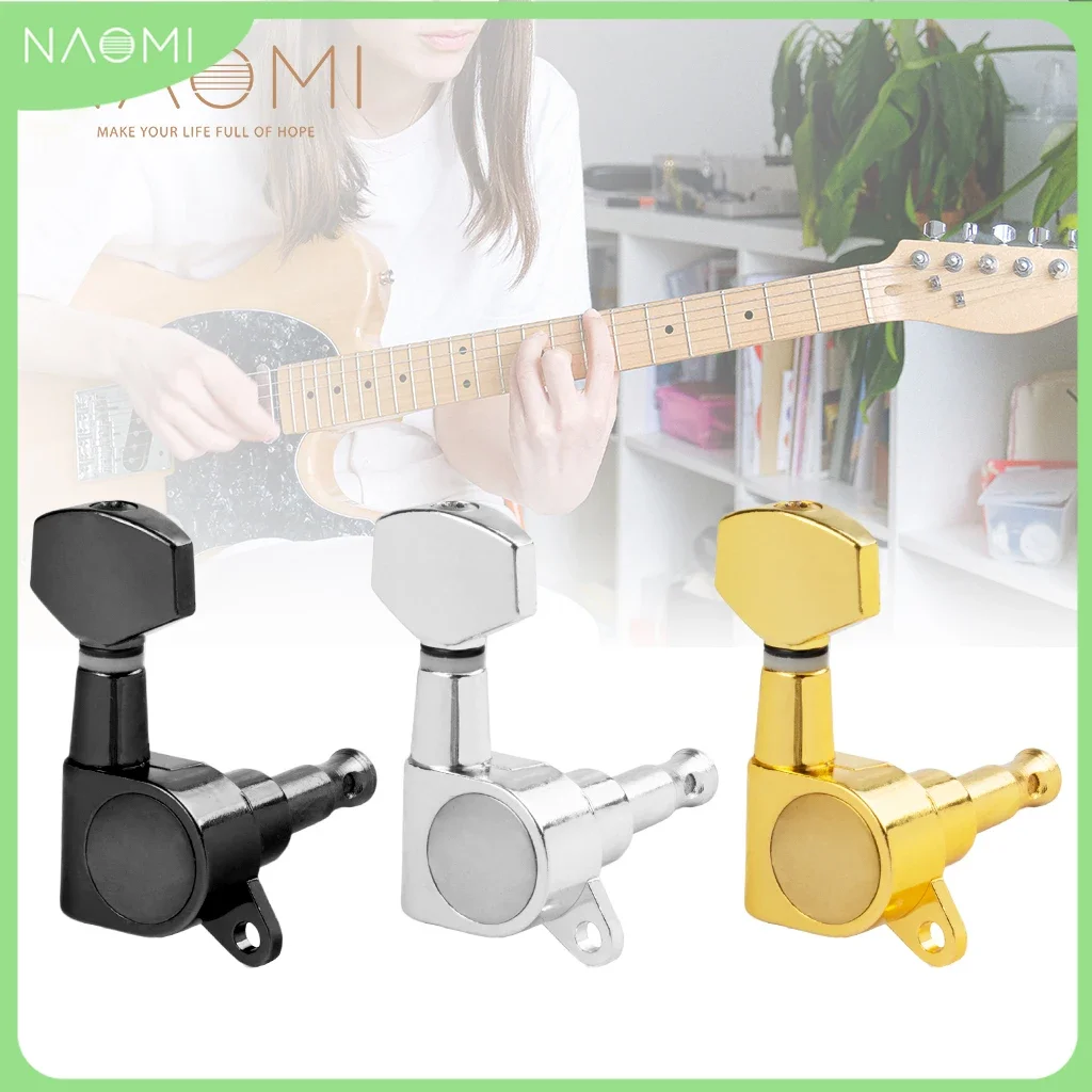 

NAOMI 6 шт. (6L 6R 3L3R) гитарные тюнеры/механизмы для настройки струн, золотые/хромированные/черные, полноразмерные, герметичные, с передаточным числом 15:1