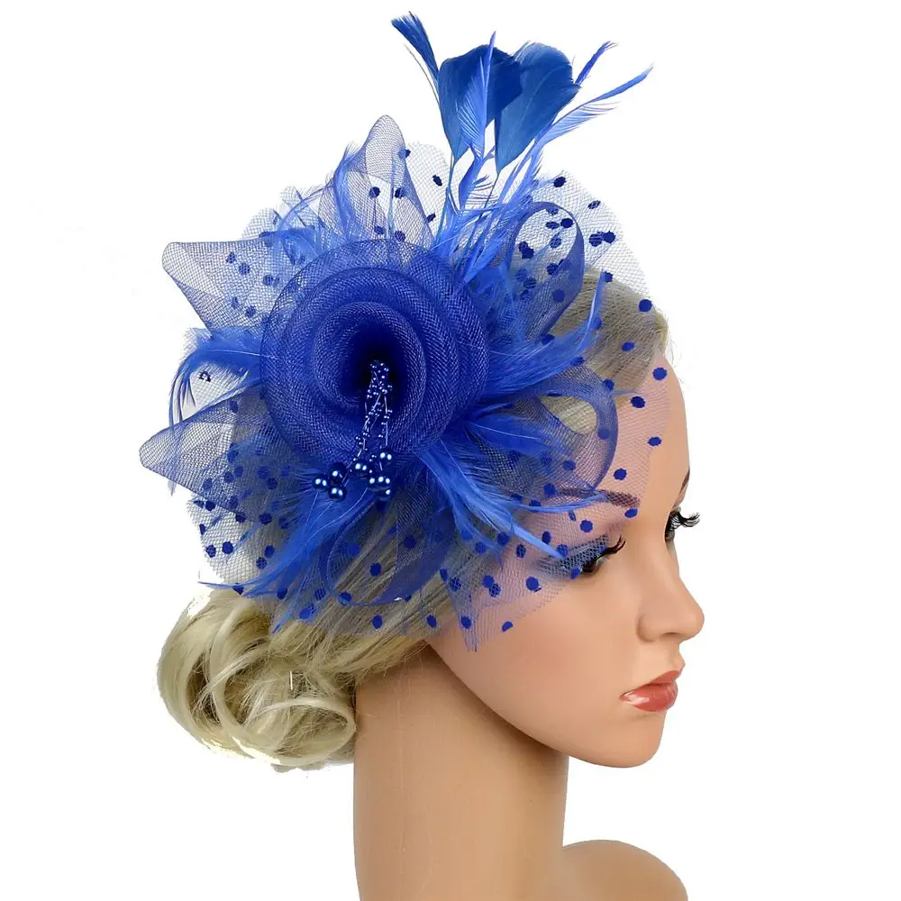 Fascinators Hat Women Flower Mesh Ribbons Feathers Fedoras Hat Headband Clip Cocktail Tea Party Headwewar Girls Hair Accessories