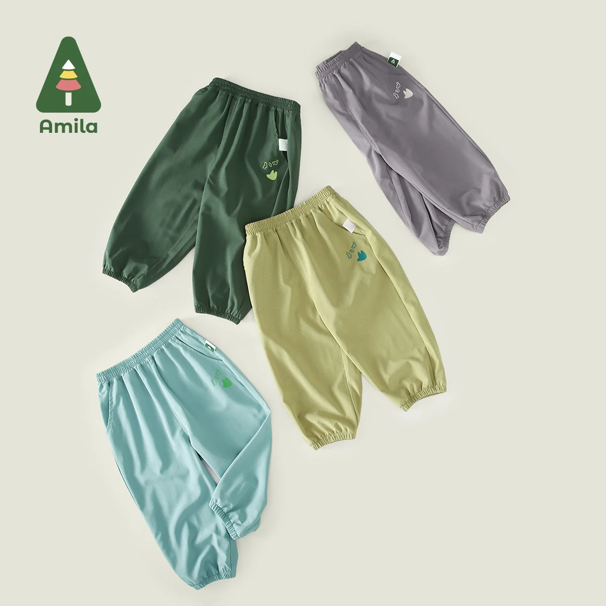 Amila 2024 Summer New Boys and Girls Bottoms Solid Color Bunches Light Breathable Simple Casual Pants Kids Pants 0-6Y