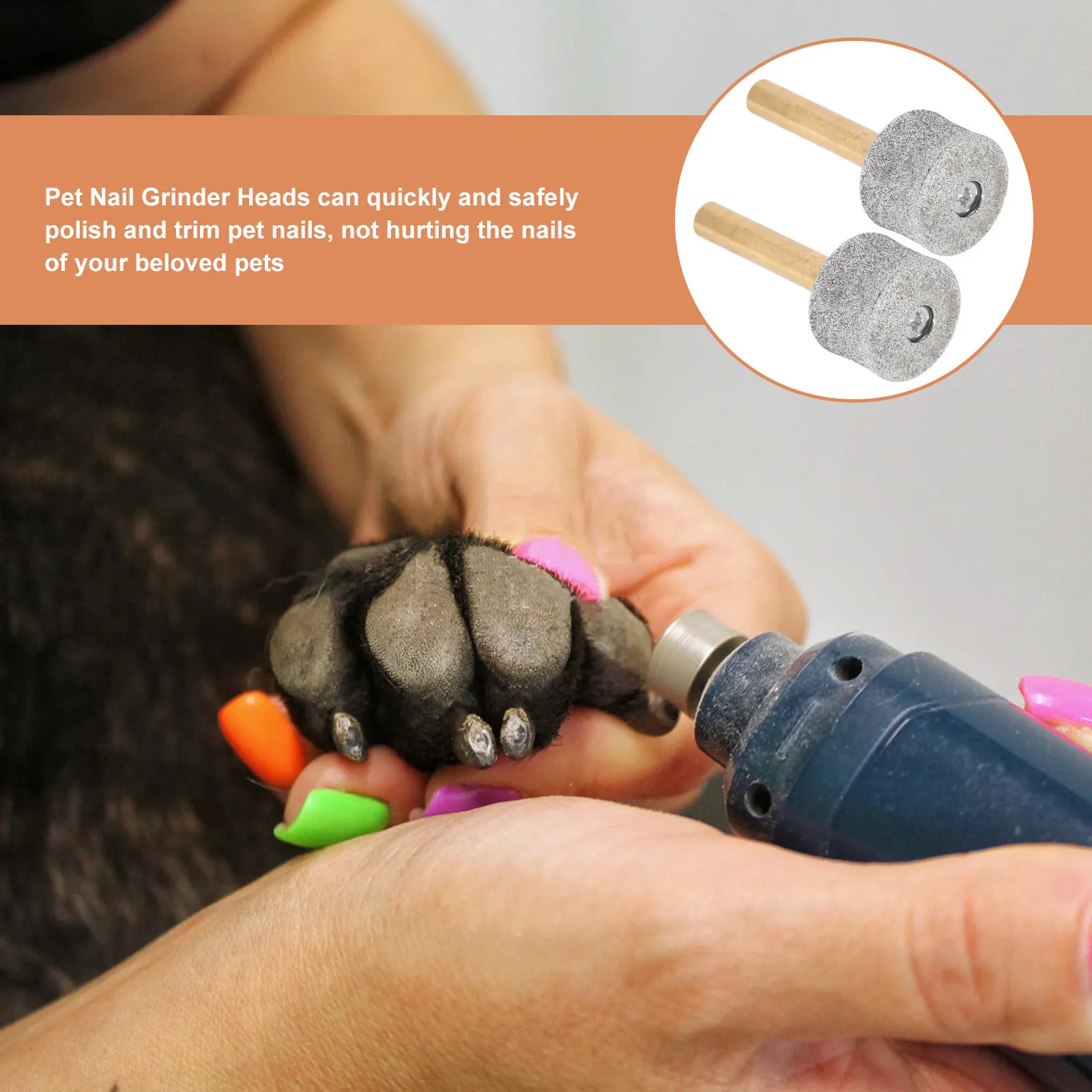 2Pcs Pet Nail Grinding Heads Wear Resistant Replacement Polishing Heads Safe Smooth Nail Care for Dog Cat Grooming Tools