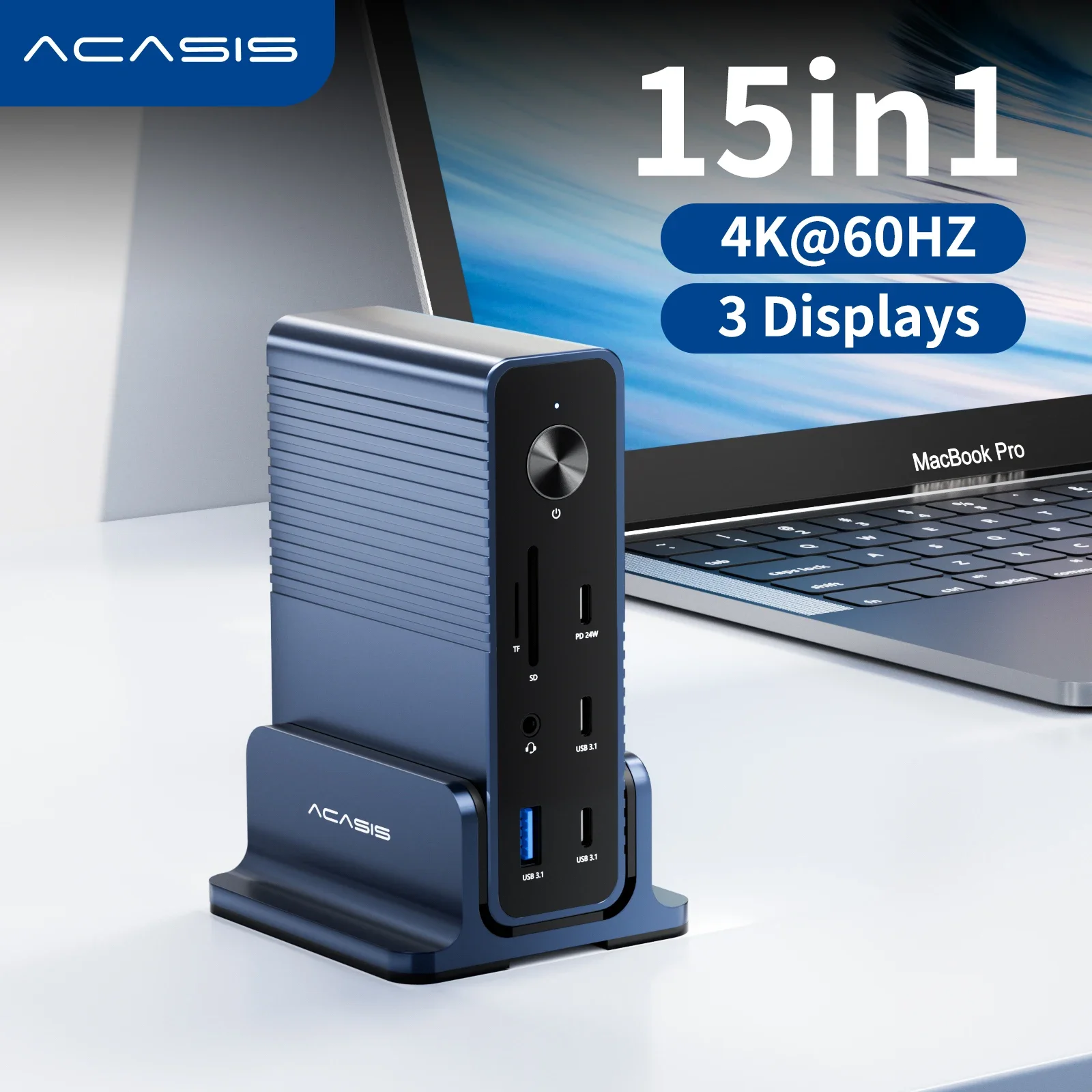 

Acasis USB-C Docking Station 15 Ports Hub 10Gbps USB-C to HDMI 4K@60HZ PD100W For Macbook Pro Triple Display Expansion Dock