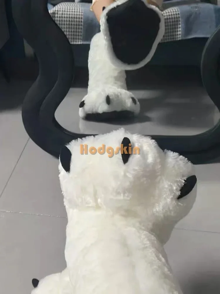 Plush Bear Paw Knee-high Boots Cute Solid Furry Slip-on Indoor Warm Slippers Floor Faux Fur 2024 Women New Winter Cotton Shoes