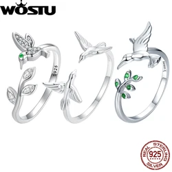 WOSTU Original 925 Sterling Silver Kingfisher Opening Ring Hummingbird Adjustable Ring For Women Party Wedding Gift Fine Jewelry