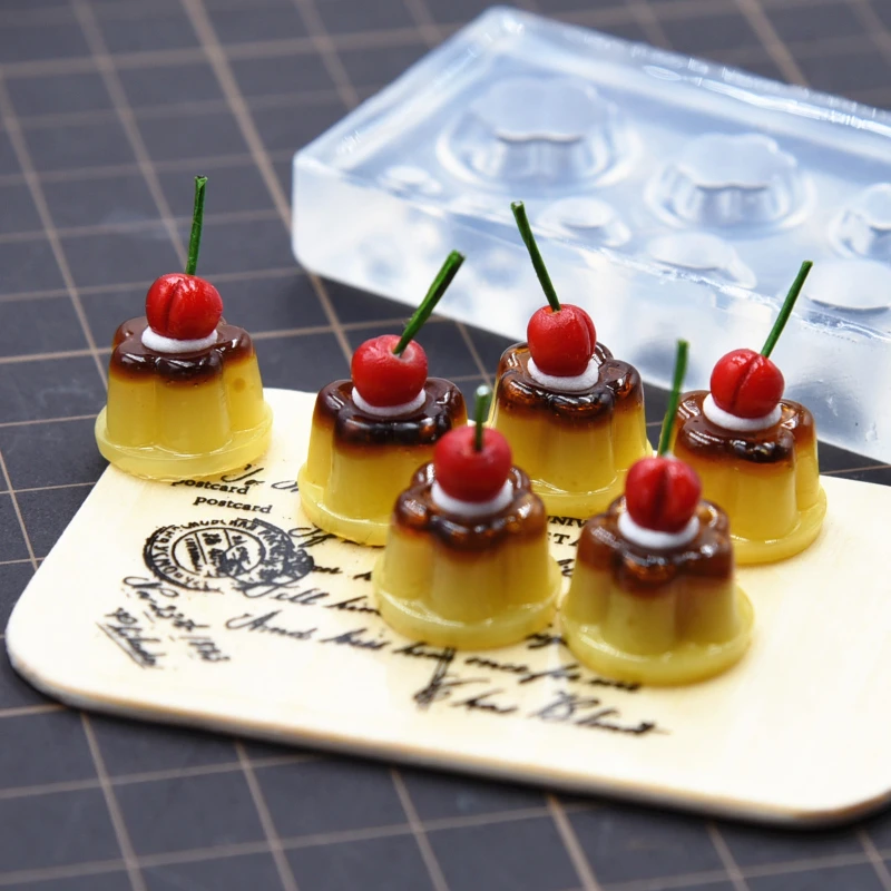 Mini Cherry Pudding Jelly Silicone Molds Ultra Light Clay DIY Miniature Dessert Food Play Handmade Gifts Clay Molds