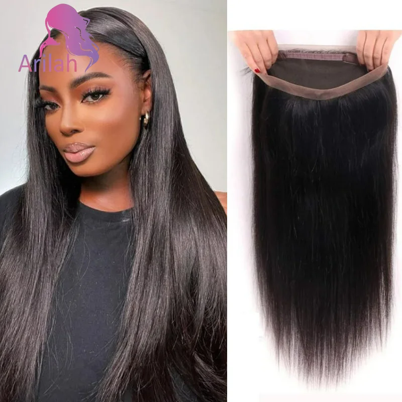 

360-градусная фронтальная часть, только прямые человеческие волосы, фронтальная часть, прозрачное кружево, 100% необработанные бразильские девственные волосы, плотность 150%