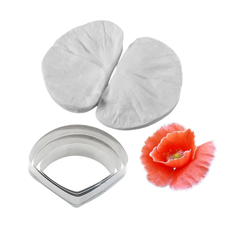 9 Kinds Gumpaste Flower Silicone Veiner Mold & Cutter,Fondant Veiner Mould,GumPaste Poppy Flower Form,TulipSugar Cake Decorating