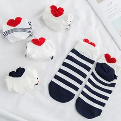 5 Pairs New Women'S Cotton Socks Pink Cute Heart Ankle Socks Short Women Socks Casual Red Heart Ladies Girls Socks