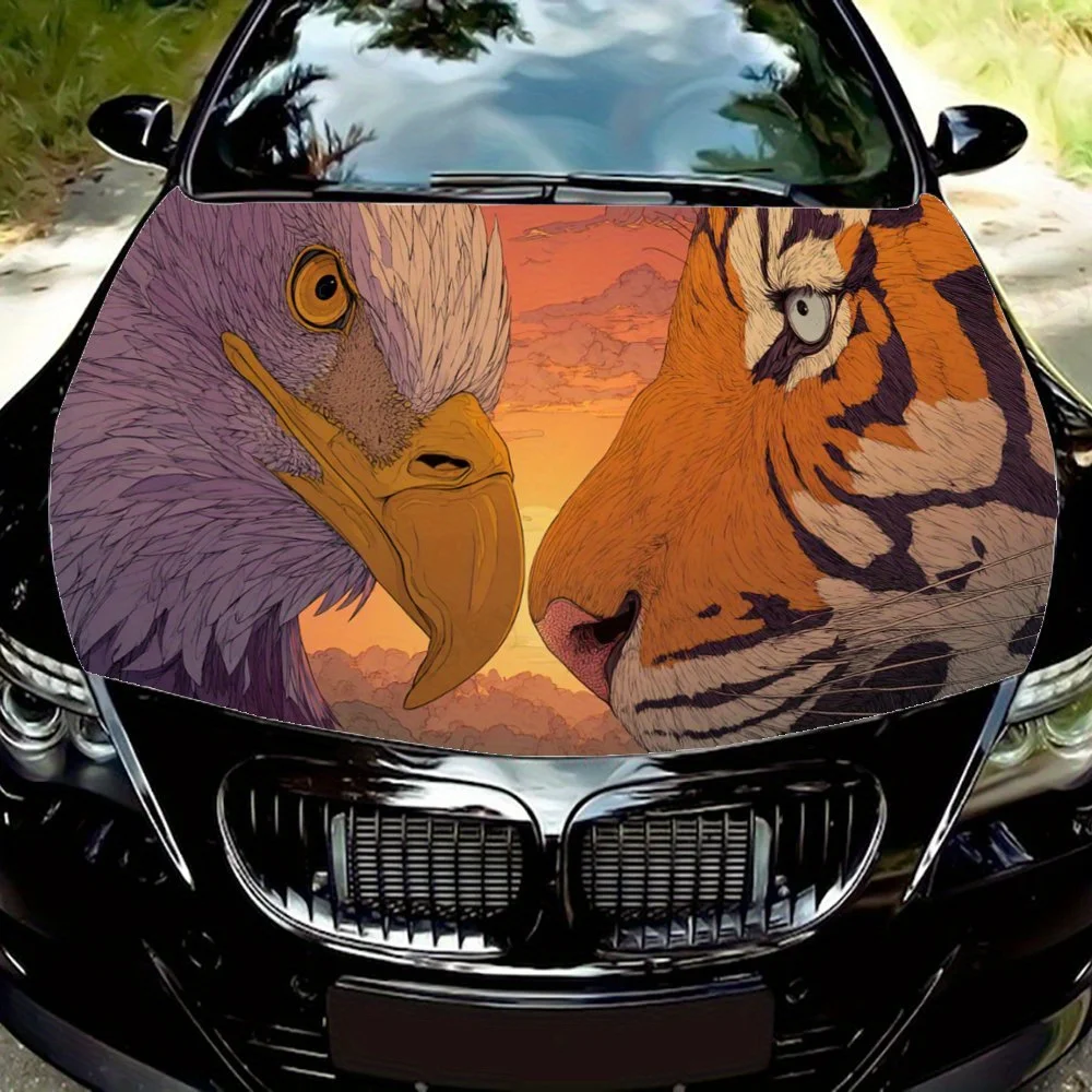 

Purple Eagle & Tiger Duo,Car Hood Decal, Self-Adhesive Waterproof PVC Car hood Sticker,Car Decoration Scratch Resistant Sticker