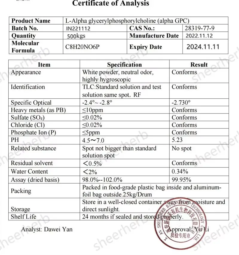 50g-1000g Alpha GPC Powder,L-a-glycerophosphorylcholine