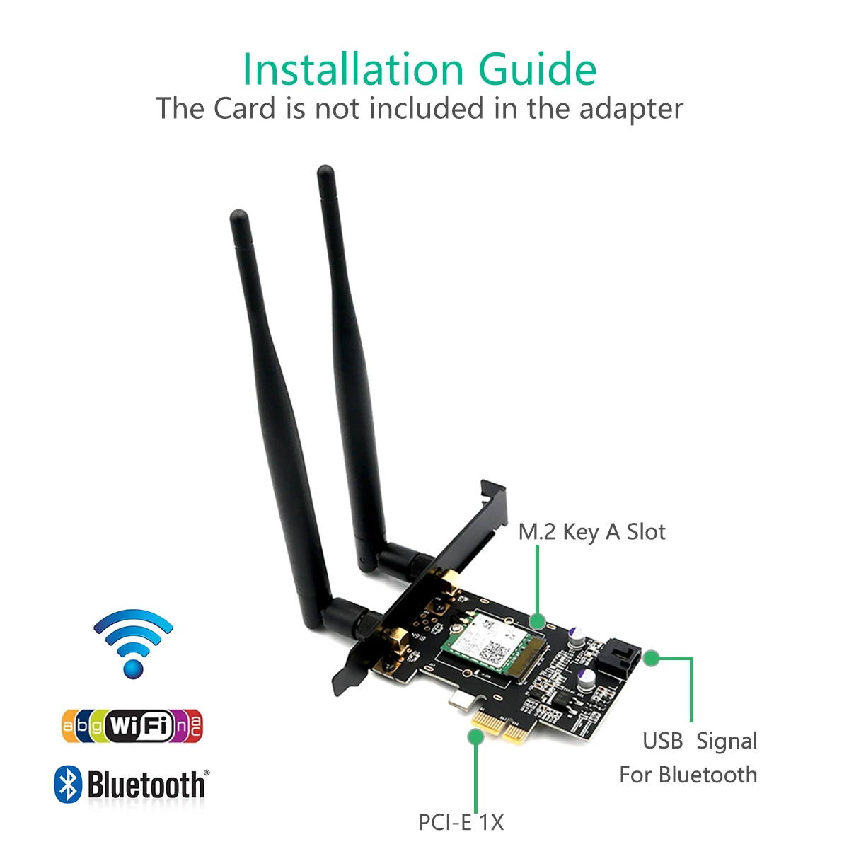 

NGFF M.2 key A to PCI-e X1 Adapter With Heatsink for Intel 7265/8260/8265/9260 5DB Antenna