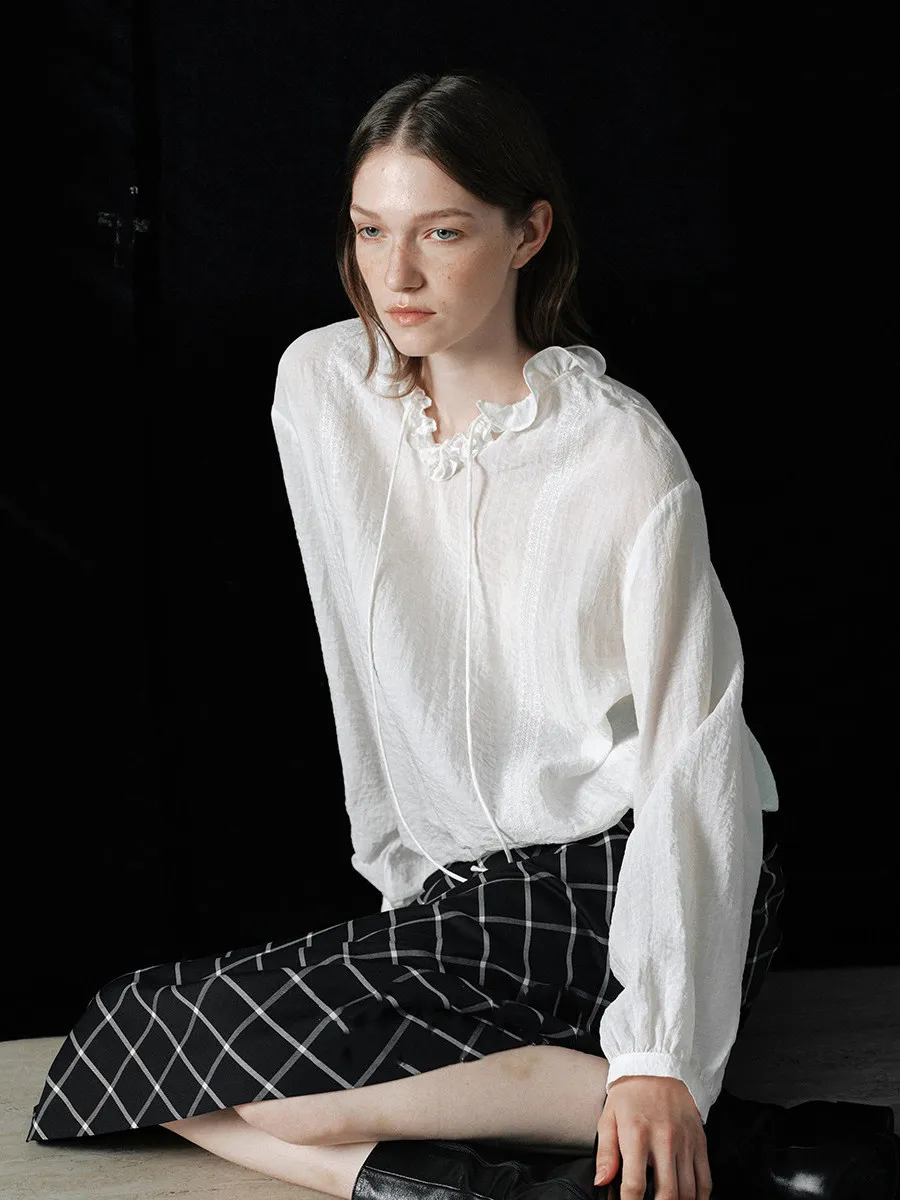 

Stunning Lace Collar Long Sleeve Sun Protection Shirt Women's Summer New Texture Sensation Cover up Shirt Top Breathable