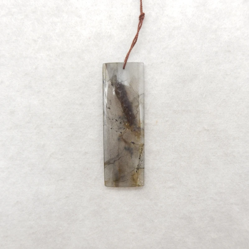 Labradorite Rectangular Bar Pendant Mottled Grey Iridescent Gemstone Jewelry Component for DIY Handmade Beads 64x21x5mm-13g