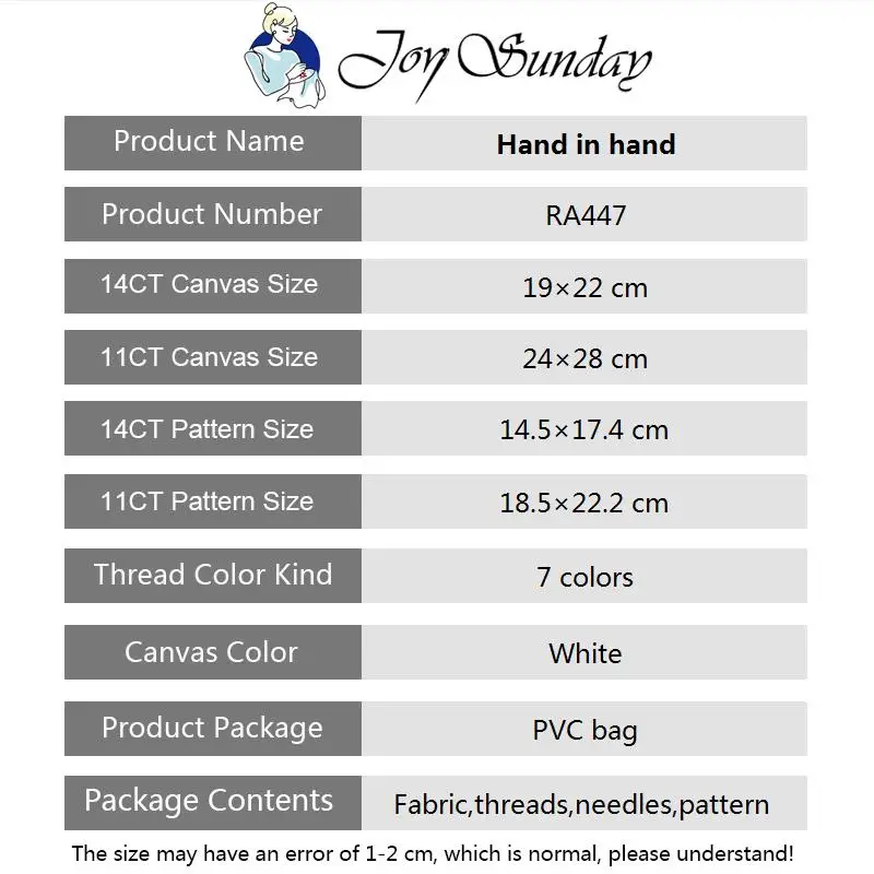 Joy Sunday Hand in Hand Pattern Set punto croce kit per ricamo filo ago fai-da-te 14CT 11CT Count cucito in tessuto stampato