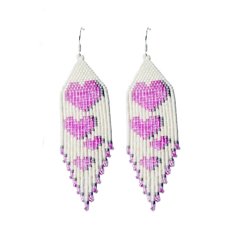 

Handmade Beaded Earring Tassel Originality Heart Design Hand knitting Bohemia Fashion Simple Beaded earrings