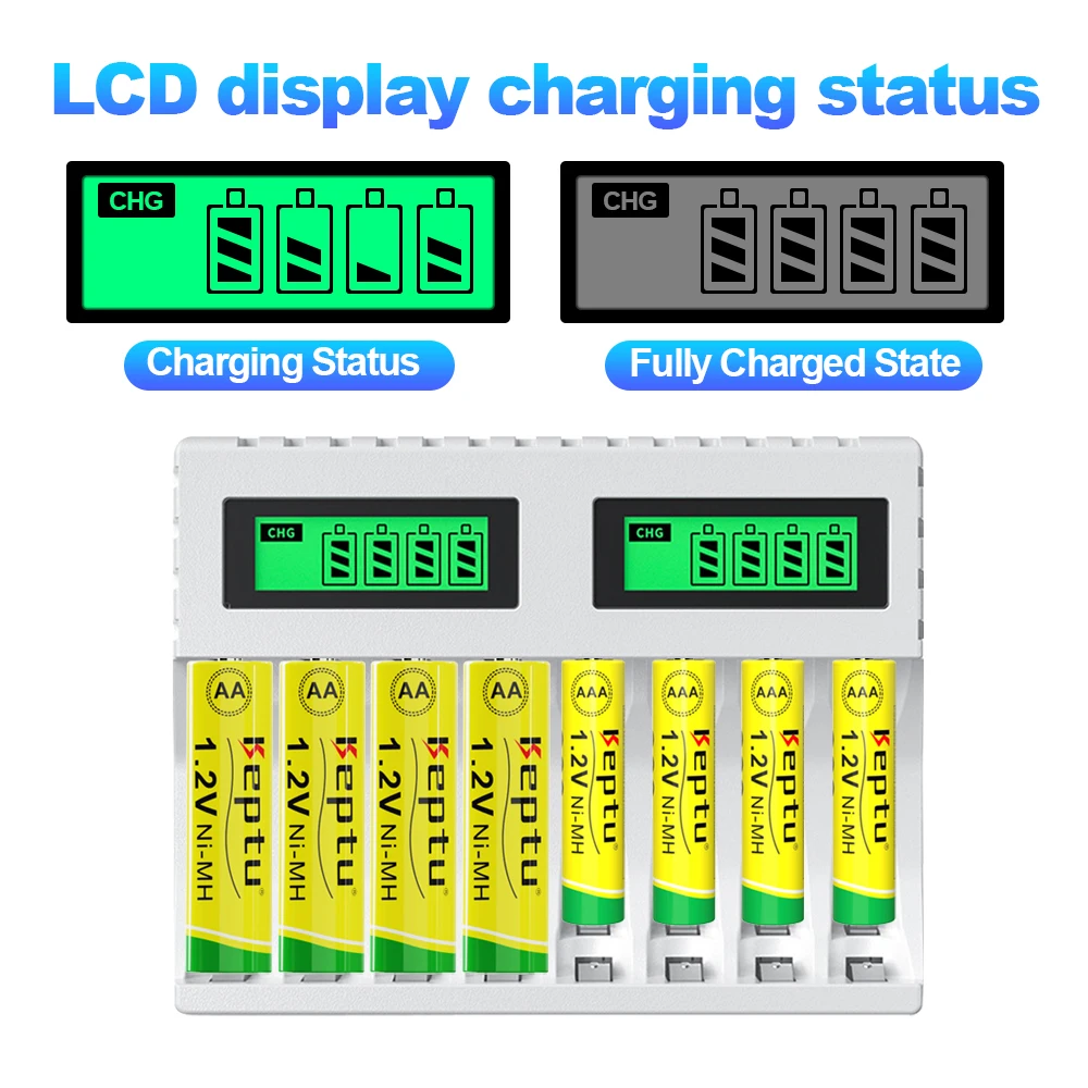 KEPTU-Pipeline de piles rechargeables, piles AA et AAA, chargeur rapide LCD, piles 3A, 2200mAh, 900 V, ni-mh, 1.2