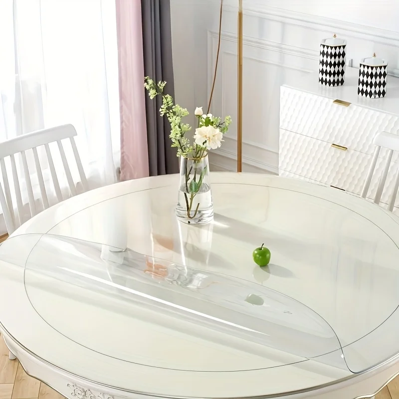 Round Transparent Tablecloth 100/110/120cm Diameter PVC Table Protector Waterproof Soft Glass Heat Resistant Clear Circular Mat