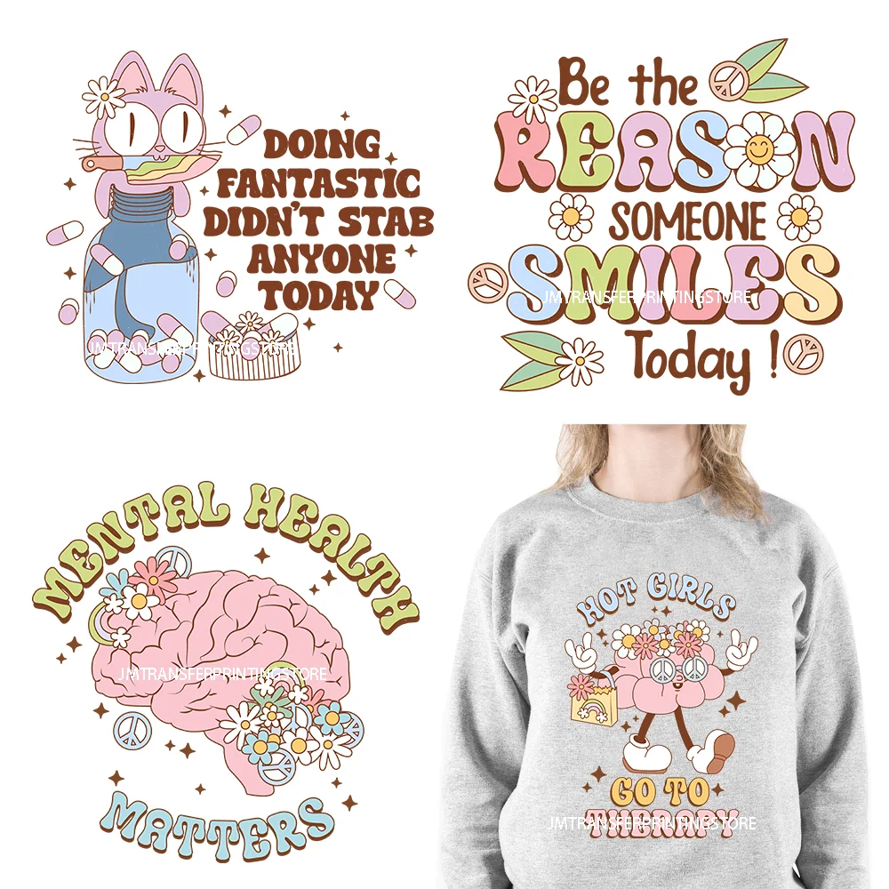 

Retro Distressed Warm Mental Health Inspirational Self Love Positive Quotes Iron On DTF Transfers Stickers For T-Shirts Bags