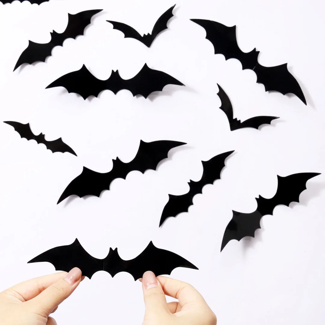 Halloween 3D Black Bat Wall Stickers For Home Room Indoor Decoration Scary Props Kids Party Favors Wall Decals Window Sticker