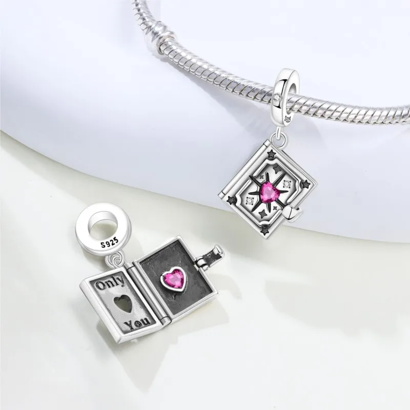 MISEFF S925 Sterling Silver Charm Book Passport Heart-Shaped Openable Pendant For Bracelet DIY Jewelry Making Accessories Gift view 5