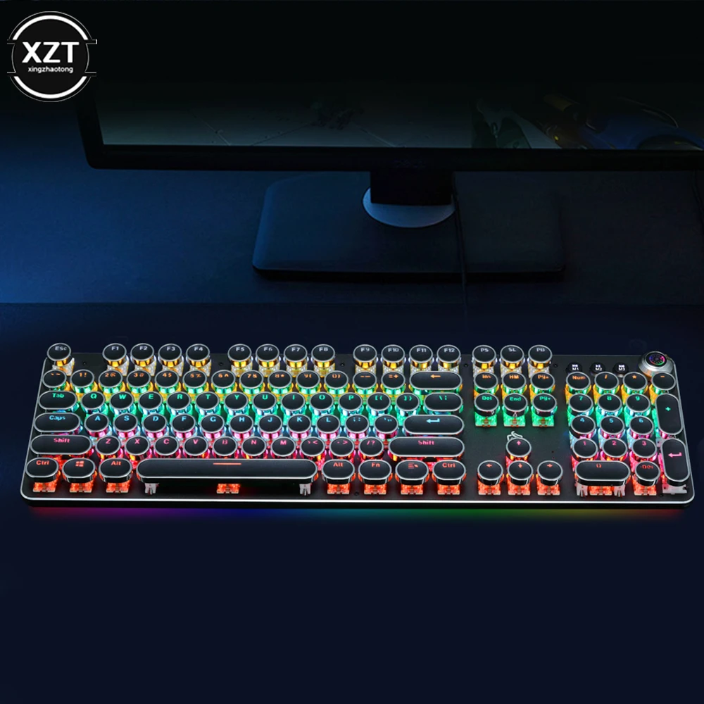 Gaming Mechanical Keyboard Retro Punk LED 23 Mode RGB Backlit Switch USB Wired 104 Keys Full Keypad Green Axis For Computer Game