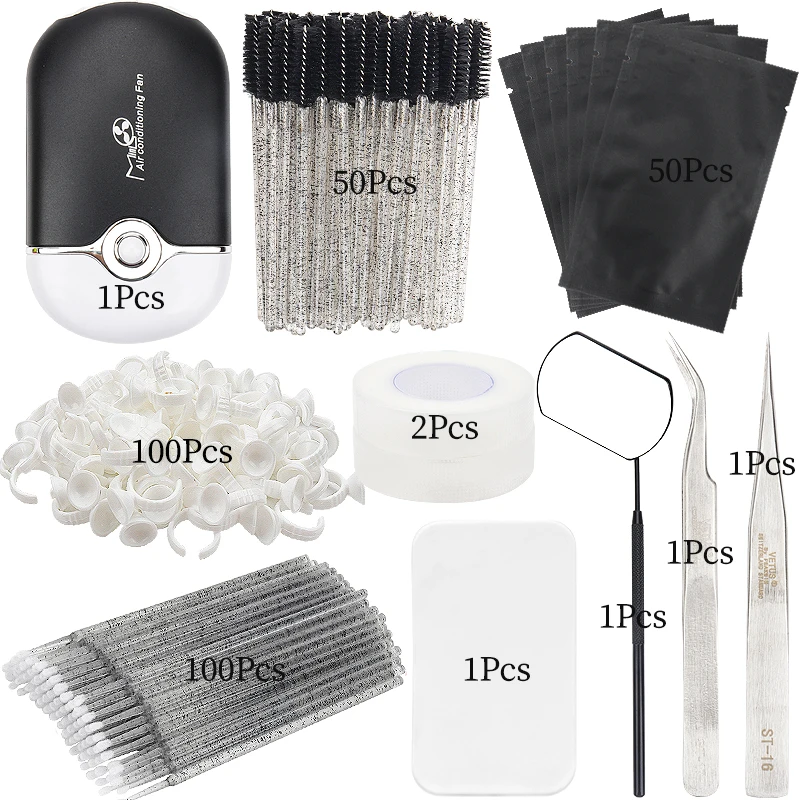 Eyelash Extension Supplies Set Lash Liftting Makeup Tool Usb Eyelashes Dryer Fan Eye Patch Eyebrow Clip Tweezers Glue Ring Cup